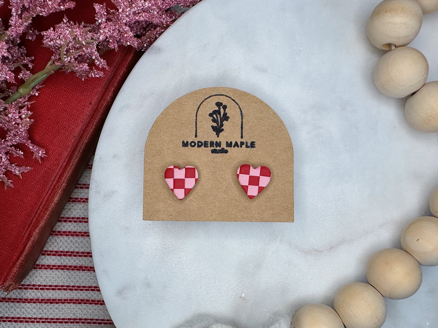 Checkerboard Heart Studs