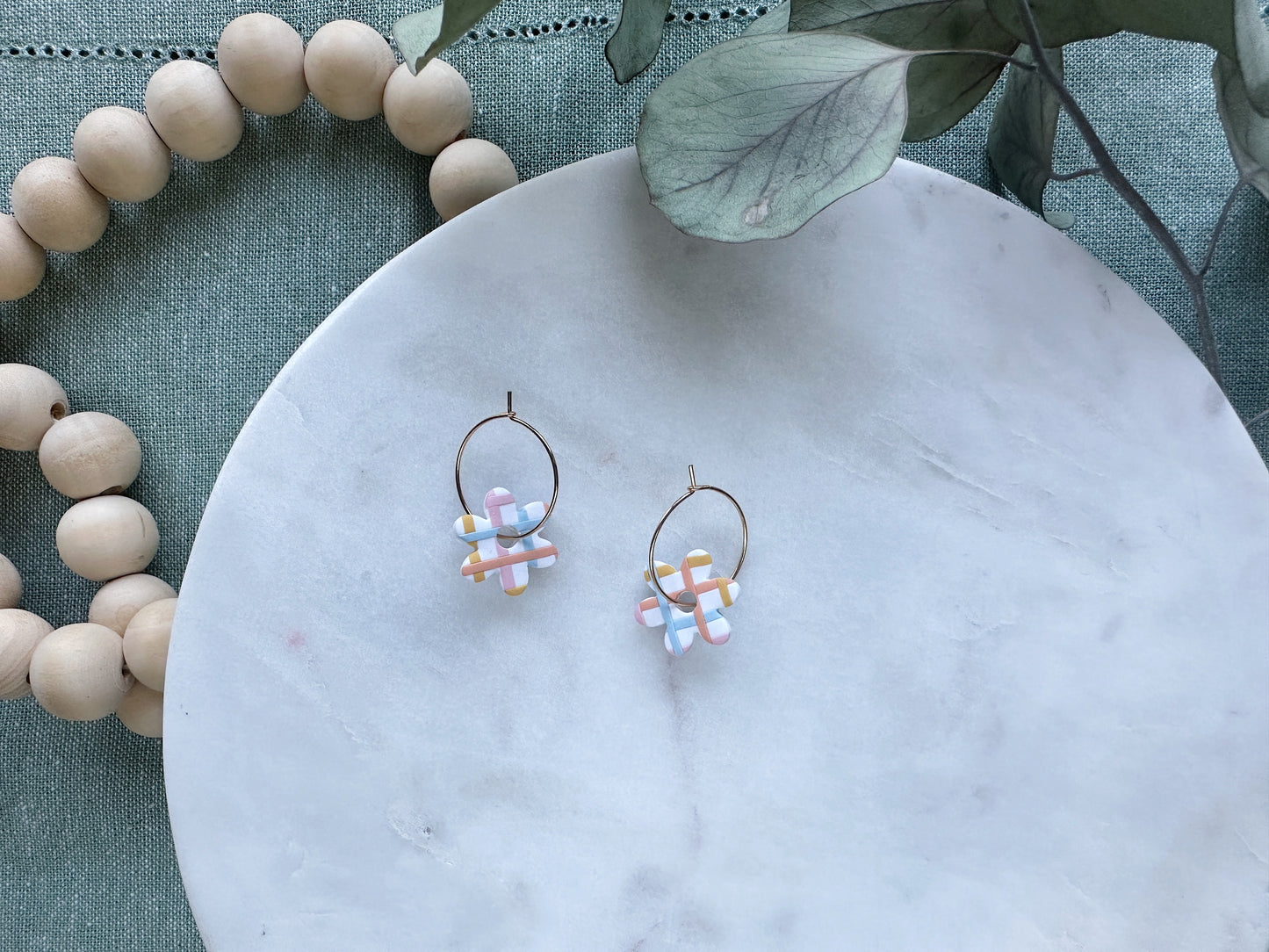 Multicolored Grid Flower Hoops